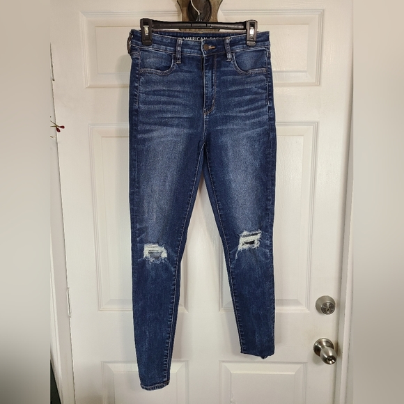 American Eagle Women's Stright Leg Extra Stretch Denim Blue Jeans, Size: 8R - Picture 4 of 16